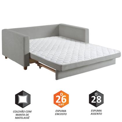 Imagem de Sofá Cama Casal Marcelle com 2 Lugares em Bouclé e Pés de Madeira Talento Móveis