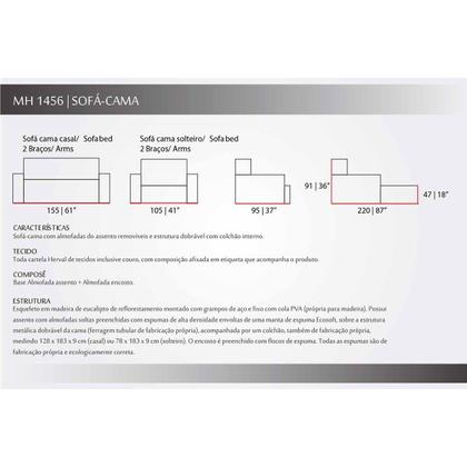 Imagem de Sofá Cama Casal MH1456 Courano Nude - Herval