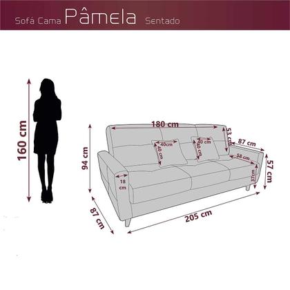 Imagem de Sofá Cama Casal Premium 3 lugares com Baú 2,08 larg Pamela Matrix