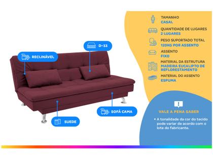 Imagem de Sofá-cama Casal Reclinável Suede Linoforte Yasmin