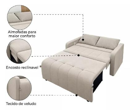 Imagem de Sofá Cama Casal Versátil e Reclinável Para Sala De Estar Amora New 3 Lugares 