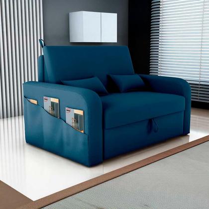 Sofá Cama com Baú 2 Lugares 140cm Lady Day Azul Matrix Imagem de Sofá Cama com Baú 2 Lugares 140cm Lady Day Azul Matrix