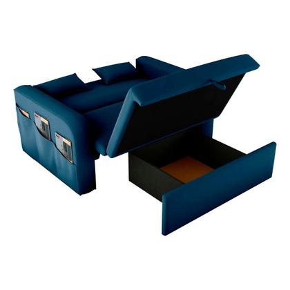 Sofá Cama com Baú 2 Lugares 140cm Lady Day Azul Matrix Imagem de Sofá Cama com Baú 2 Lugares 140cm Lady Day Azul Matrix