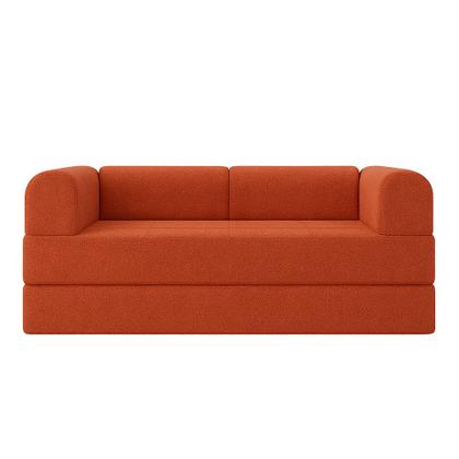 Imagem de Sofá Cama de Espuma Modular Axel 160cm 02 Lugares com Apoio de Metal Bouclé Terracota - Desk Design