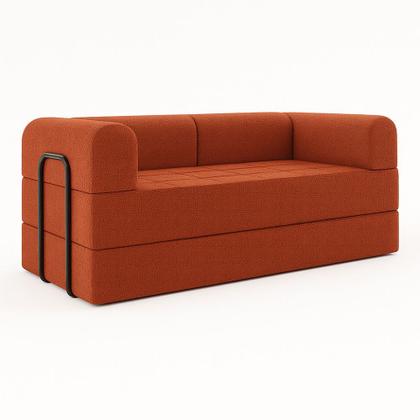 Imagem de Sofá Cama de Espuma Modular Axel 160cm 02 Lugares com Apoio de Metal Bouclé Terracota - Desk Design