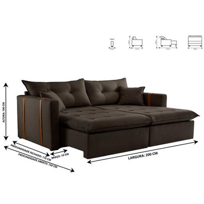 Imagem de Sofa Cama e Reclinavel Lisboa 2,00m 03 Lugares Mola Ensacada Txr