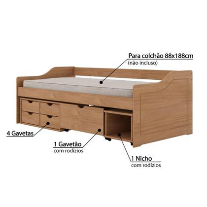 Imagem de Sofá Cama Floro 5 Gavetas e 1 Nicho - Amêndoa
