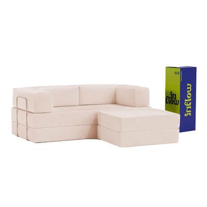 Imagem de Sofá Cama Flowin Com Apoio de Pé Inflow Cotelê Bege Linho Vem Na Caixa Compacto Retrátil Sala