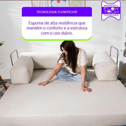 Imagem de Sofá Cama Flowin Com Apoio de Pé Inflow Cotelê Bege Linho Vem Na Caixa Compacto Retrátil Sala