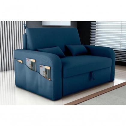 Imagem de Sofá Cama Lady Day 2 Lugares Conforto Veludo Azul Matrix Sala Com Baú