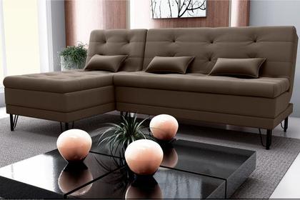 Imagem de Sofá Cama Nice 2 Lugares com Chaise Veludo Marrom
