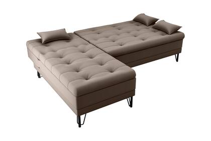 Imagem de Sofá Cama Nice 2 Lugares com Chaise Veludo Marrom