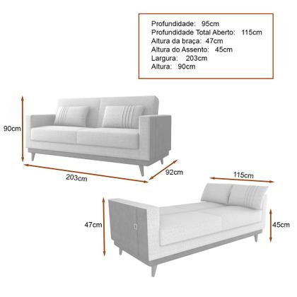 Imagem de Sofá Cama Pala 203cm Reclinável material sintético Marrom  Linho Cinza Claro - Sallar Home