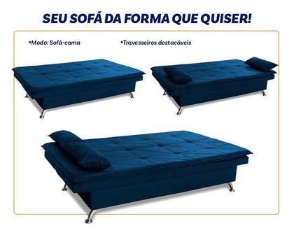 Sofá Cama Pérsia 3 Lugares Suede Velut Azul Marinho - King House Imagem de Sofá Cama Pérsia 3 Lugares Suede Velut Azul Marinho - King House