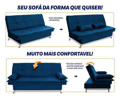 Sofá Cama Pérsia 3 Lugares Suede Velut Azul Marinho - King House Imagem de Sofá Cama Pérsia 3 Lugares Suede Velut Azul Marinho - King House
