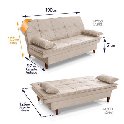 Imagem de Sofá Cama Pérsia 3 Lugares Suede Velut Bege - King House
