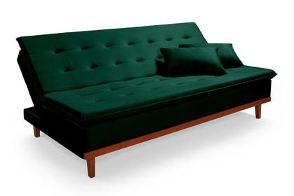 Imagem de Sofá Cama Reclinável Santorini Veludo Pés de Madeira 3 Lugares Casal Premium