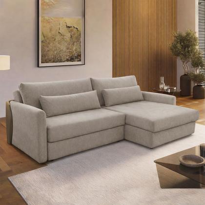Imagem de Sofá Cama Retrátil 4 Lugares Para Sala 270cm Bérgamo F04 Linho Bege Claro material sintético Café - Lyam Decor