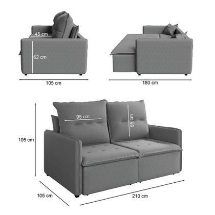 Imagem de Sofá Cama Retrátil E Reclinável 2,10m 3 Lugares Bipartido Com Molas Glamour Veludo Cinza Selmer Cinza