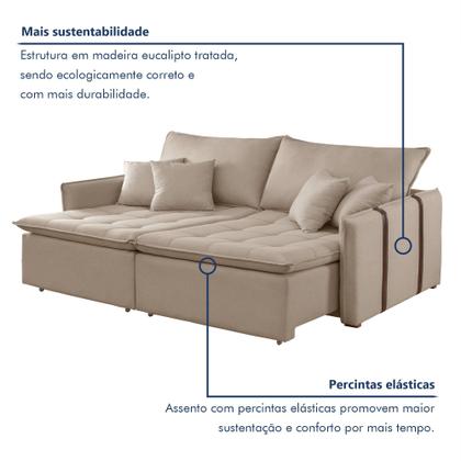 Imagem de Sofa Cama Retratil e Reclinavel 220cm Detroid Yescasa Linho