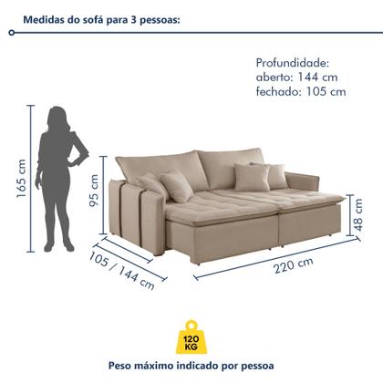 Imagem de Sofa Cama Retratil e Reclinavel 220cm Detroid Yescasa Linho
