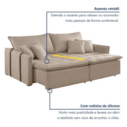 Imagem de Sofa Cama Retratil e Reclinavel 220cm Detroid Yescasa Linho