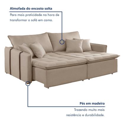 Imagem de Sofa Cama Retratil e Reclinavel 220cm Detroid Yescasa Linho