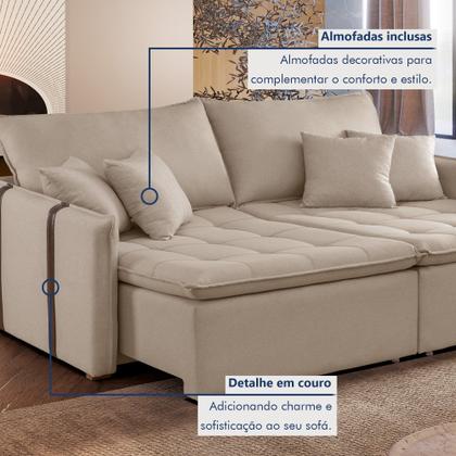 Imagem de Sofa Cama Retratil e Reclinavel 220cm Detroid Yescasa Linho