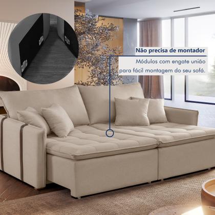 Imagem de Sofa Cama Retratil e Reclinavel 220cm Detroid Yescasa Linho