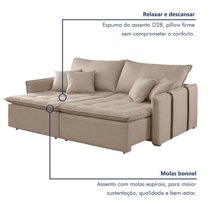 Imagem de Sofa Cama Retratil e Reclinavel 220cm Detroid Yescasa Linho