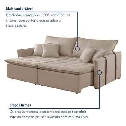 Imagem de Sofa Cama Retratil e Reclinavel 220cm Detroid Yescasa Linho