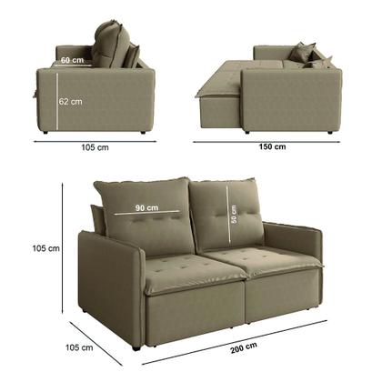 Imagem de Sofá Cama Retrátil e Reclinável 2m 3 Lugares Bipartido Com Molas Glamour Veludo Macchiato Selmer