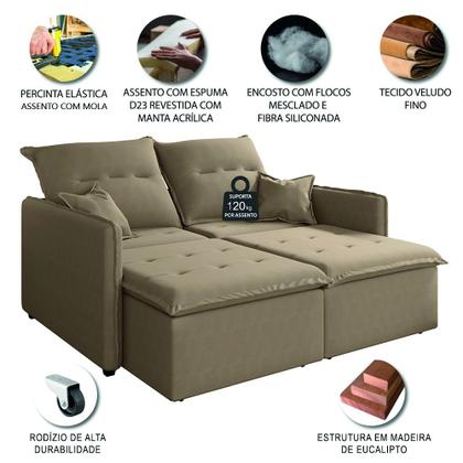 Sofá Cama Retrátil e Reclinável 2m 3 Lugares Bipartido Com Molas Glamour Veludo Macchiato Selmer - SELMER ESTOFADOS Imagem de Sofá Cama Retrátil e Reclinável 2m 3 Lugares Bipartido Com Molas Glamour Veludo Macchiato Selmer