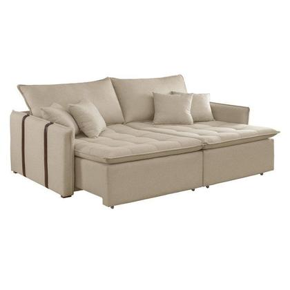 Imagem de Sofá Cama Retrátil e Reclinável 3 Lugares Linho Bege Detroid 220cm Yescasa