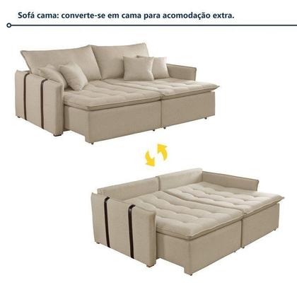 Imagem de Sofá Cama Retrátil e Reclinável 3 Lugares Linho Bege Detroid 220cm Yescasa