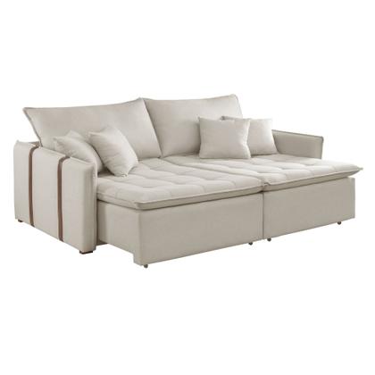 Imagem de Sofá Cama Retrátil e Reclinável 3 Lugares Veludo Bege Claro Detroid 200cm Yescasa