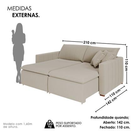 Imagem de Sofá Cama Retrátil em Madeira Eucalipto e Bouclê 210cm Uruguai