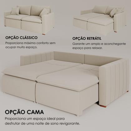 Imagem de Sofá Cama Retrátil em Madeira Eucalipto e Bouclê 210cm Uruguai