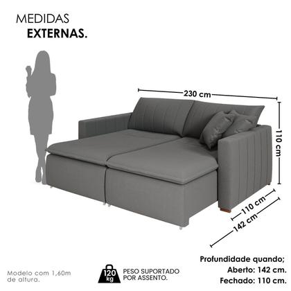 Imagem de Sofá Cama Retrátil em Madeira Eucalipto e Bouclê 230cm Uruguai