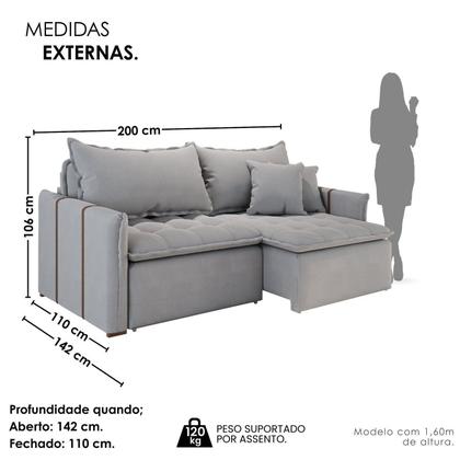 Imagem de Sofá Cama Retrátil em Madeira Eucalipto e Linho 200cm Creta