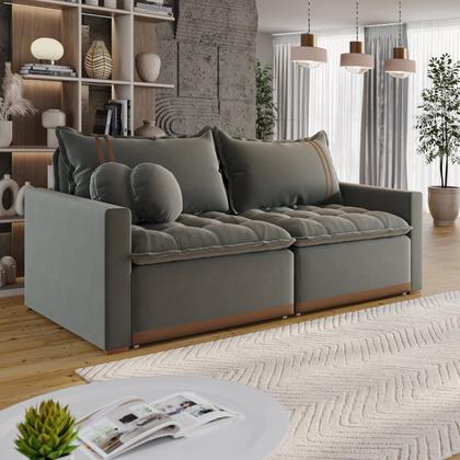 Imagem de Sofá Cama Retrátil em Madeira Eucalipto e Linho 200cm Flórida