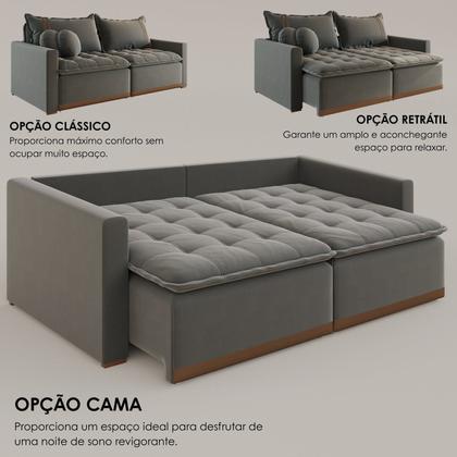Imagem de Sofá Cama Retrátil em Madeira Eucalipto e Linho 200cm Flórida