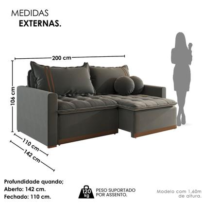 Imagem de Sofá Cama Retrátil em Madeira Eucalipto e Linho 200cm Flórida