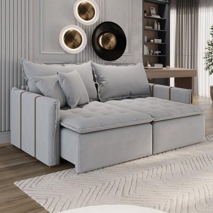 Imagem de Sofá Cama Retrátil em Madeira Eucalipto e Linho 220cm Creta