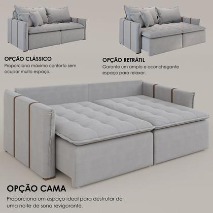 Imagem de Sofá Cama Retrátil em Madeira Eucalipto e Linho 220cm Creta