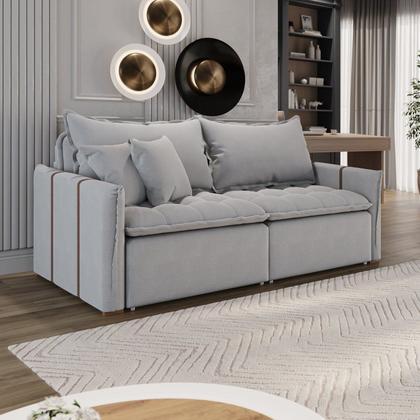 Imagem de Sofá Cama Retrátil em Madeira Eucalipto e Linho 220cm Creta