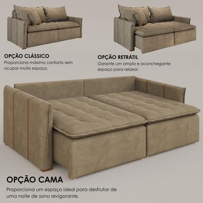 Imagem de Sofá Cama Retrátil em Madeira Eucalipto e Veludo 200cm Creta