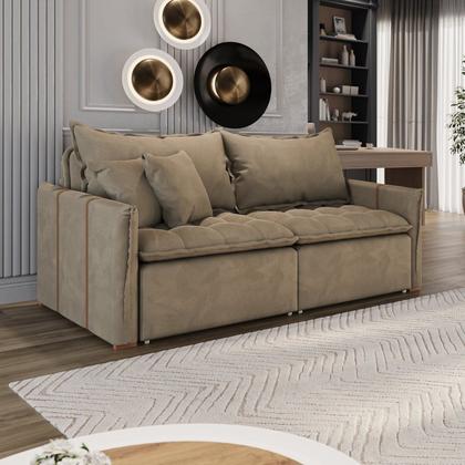 Imagem de Sofá Cama Retrátil em Madeira Eucalipto e Veludo 200cm Creta