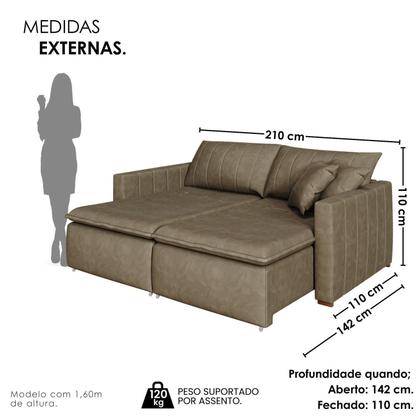 Imagem de Sofá Cama Retrátil em Madeira Eucalipto e Veludo 210cm Uruguai