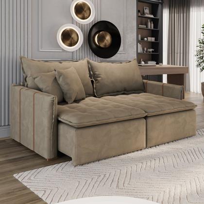 Imagem de Sofá Cama Retrátil em Madeira Eucalipto e Veludo 220cm Creta